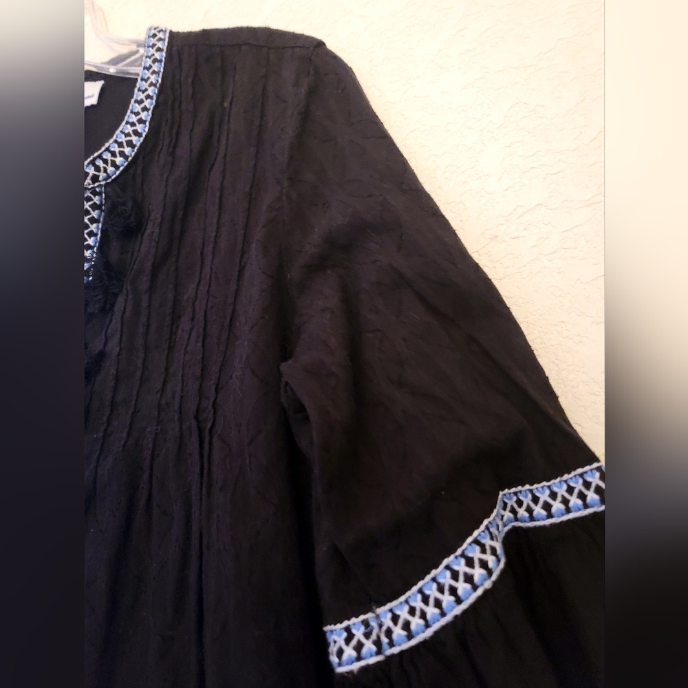 Tommy Bahama Black Embroidered Tassel V-neck Dress Womens Size XS Tunic Cotton - Picture 7 of 16